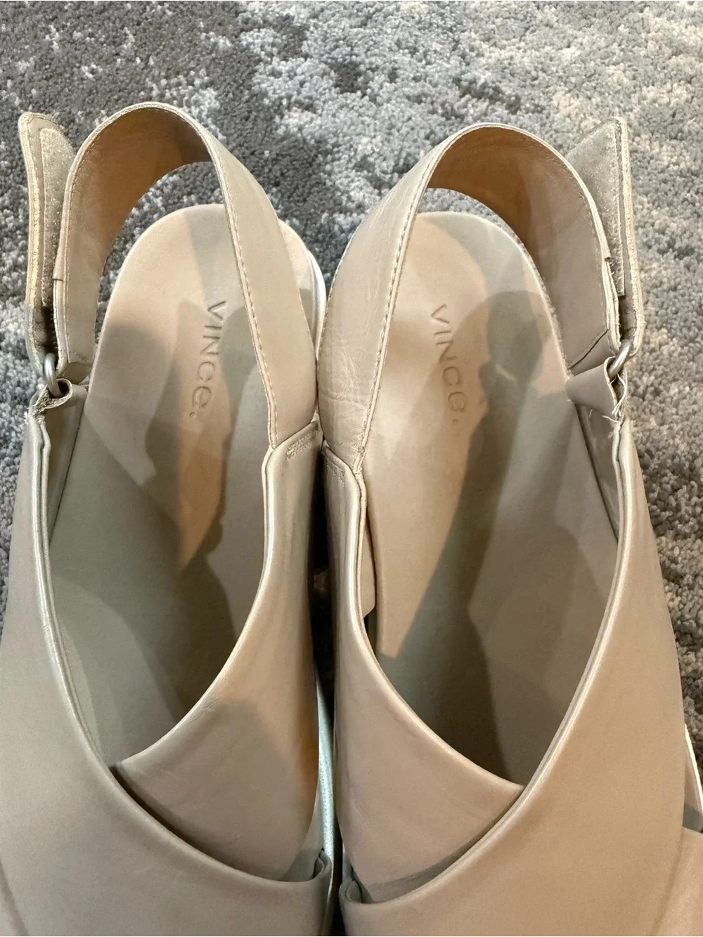 Vince Beige Crisscross Slingback Wedge Sandals